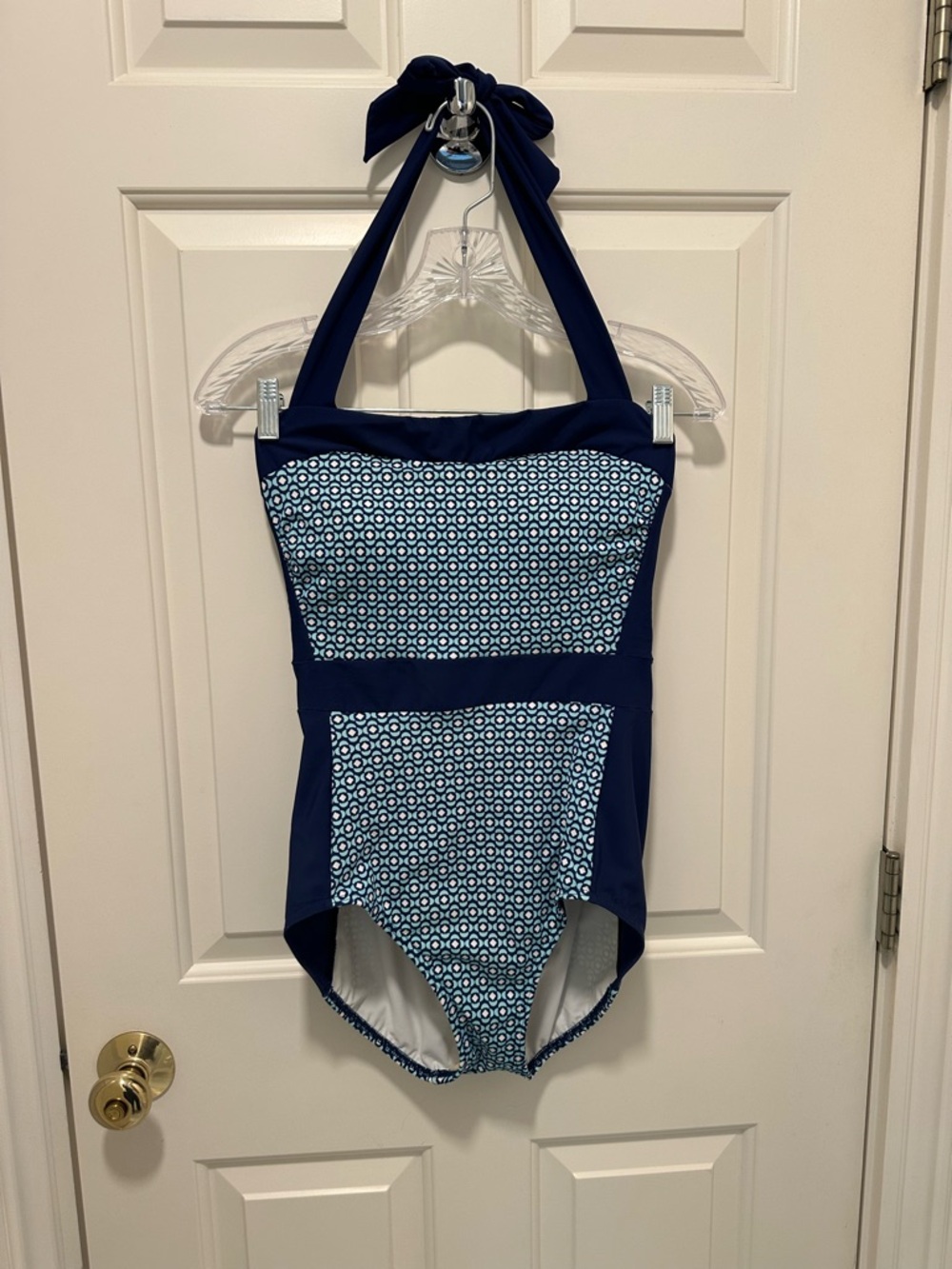 Talbots Navy and Light Blue Halter One-Piece Miraclesuit